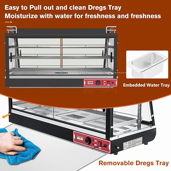 Whalefall Countertop Food Warmer with top Holder, 44 inch Commercial Food Warming Cabinet, tri-Color Lighting, w/Thermometer and Adjustable Thermostat for Cafeteria Kitchens Restaurants