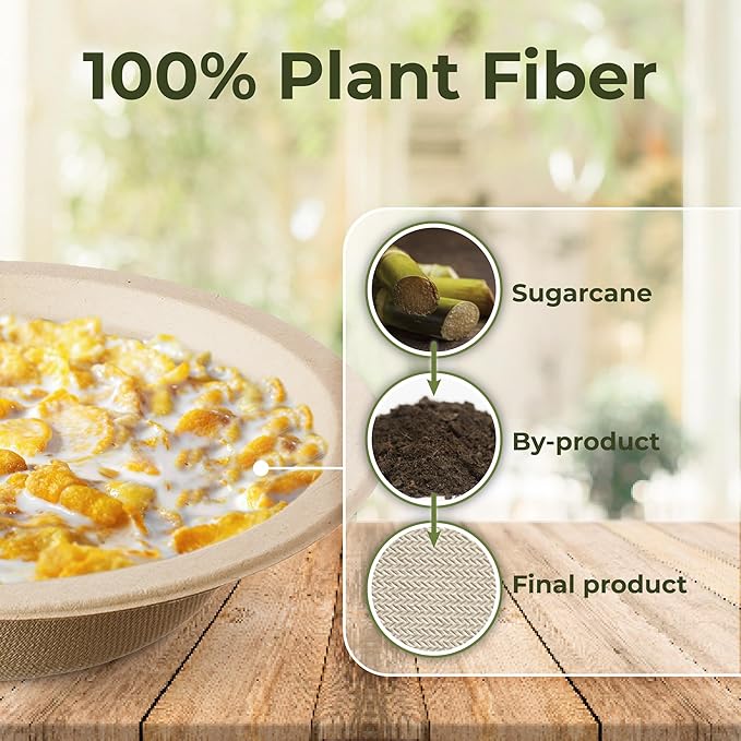 [600 Count] Harvest Pack PFAS Free 12oz Round Compostable Paper Bowls Bulk, Disposable Heavy-Duty Eco-Friendly Bagasse Bowls, Sugarcane Natural Plant fibers for Meal Prep Takeout Dinnerware