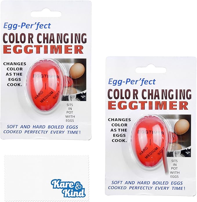 Kare & Kind Egg Timer 2X Pack - Color Changing Indicator - Soft, Medium and Hard Boiled Eggs - Heat Sensitive - Safe Durable Kitchen Aid - Gift and Home Use