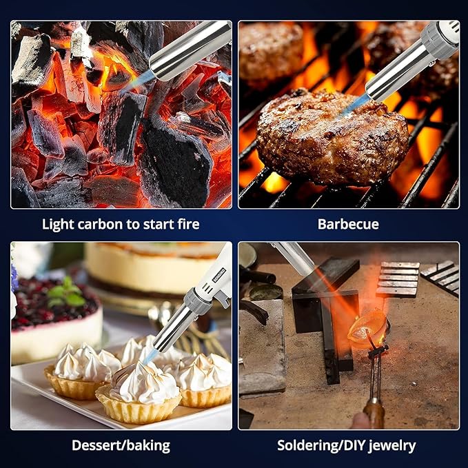 Sondiko Dual Flame Mode Butane Torch Lighter Head 2 Pack, Culinary Torch, Welding Equipment for Soldering with Adjustable Flame, Reverse Use for BBQ, Soldering, Charcoal, Fuel Not Included