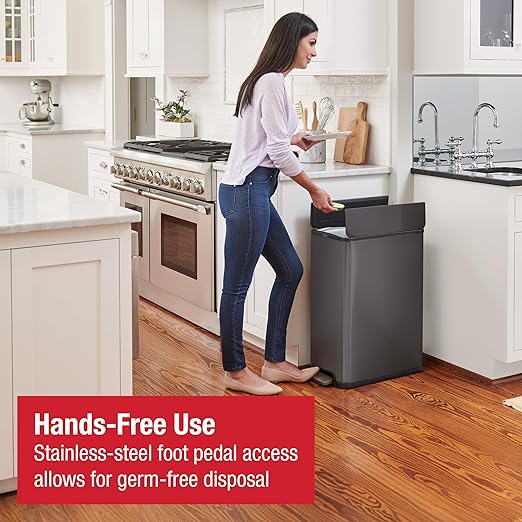 Rubbermaid Elite Stainless Steel Slim Step-On Trash Can 12 Gallon Charcoal Wastebasket for Home/Kitchen/Garage/Apartment/Office