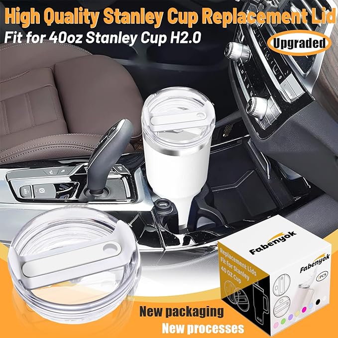 40 OZ Tumbler Lid Replacement Fit for Stanley Cup, 2 Pack Clear Replacement Lids Fit for Stanley Travel Tumbler, Spill Proof Tumbler Covers for Stanley Cup Accessories (White+Hot Pink)