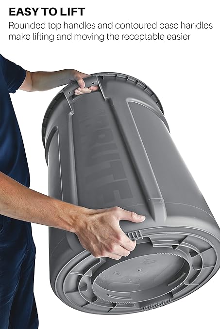 Rubbermaid Commercial Products BRUTE Heavy-Duty Round Trash/Garbage Can, 10-Gallon, Gray, Outdoor Waste Container for Landscapers/Construction/Restaurants/Back of House/Offices/Warehouses, Pack of 6