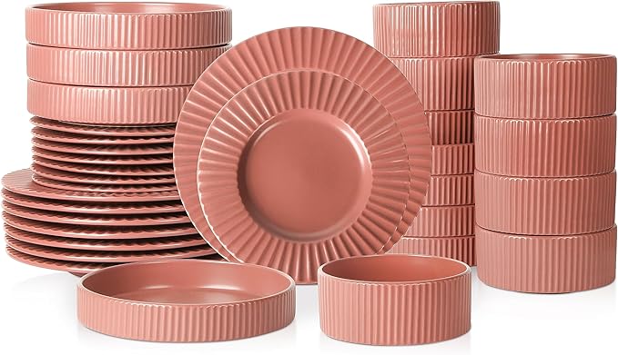 Christian Siriano Lusso 32-Piece Dinnerware Set Stoneware, Redwood