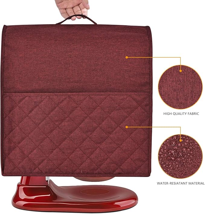 Stand Mixer Dust-proof Cover for KitchenAid Mixer，Multi Pockets for Various Kitchen Appliance Accessories，Water-resistant，Easy Cleaning (Wine red, Fit for Bowl Lift 5-8 Quart)