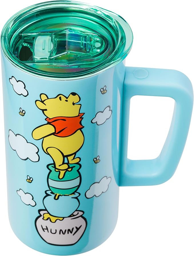 Silver Buffalo Disney Winnie the Pooh Hunny Double Wall Stainless Steel Travel Mug With Handle, 15 Ounces