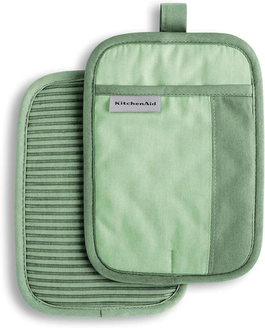 KitchenAid Beacon Two-Tone Non-Slip Pot Holder Set, Pistachio/Graphite Green, 7"x10", 2 Piece