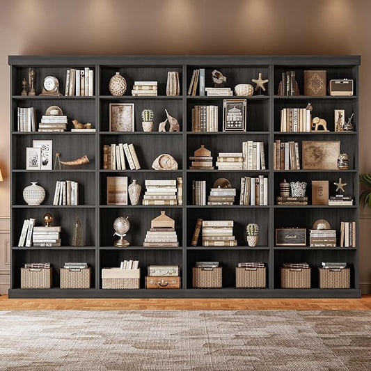70.8" Tall Black Bookshelf, Farmhouse Modular Bookcase with 6-Tier Adjustable Shelves, Large Storage Cabinet for Home Office, Living Room, Set of 4