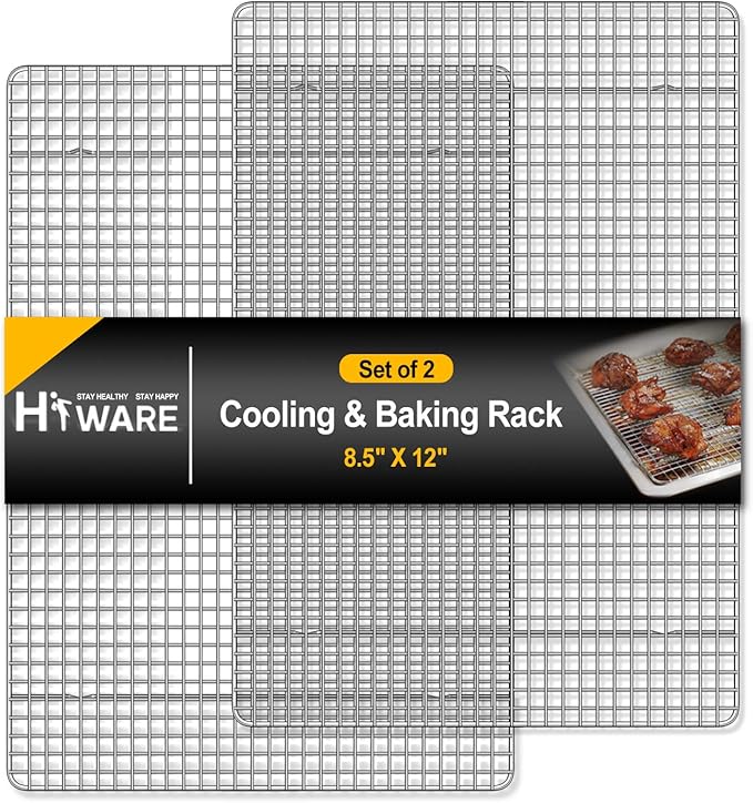 Hiware 2-Pack Cooling Racks for Baking - 8.5" x 12" - Quarter Size - Stainless Steel Wire Cookie Rack Fits Quarter Sheet Pan, Oven Safe for Cooking, Roasting, Grilling