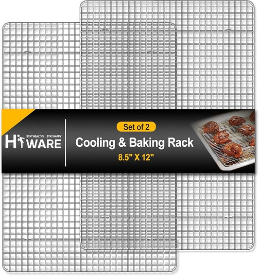 Hiware 2-Pack Cooling Racks for Baking - 8.5" x 12" - Quarter Size - Stainless Steel Wire Cookie Rack Fits Quarter Sheet Pan, Oven Safe for Cooking, Roasting, Grilling
