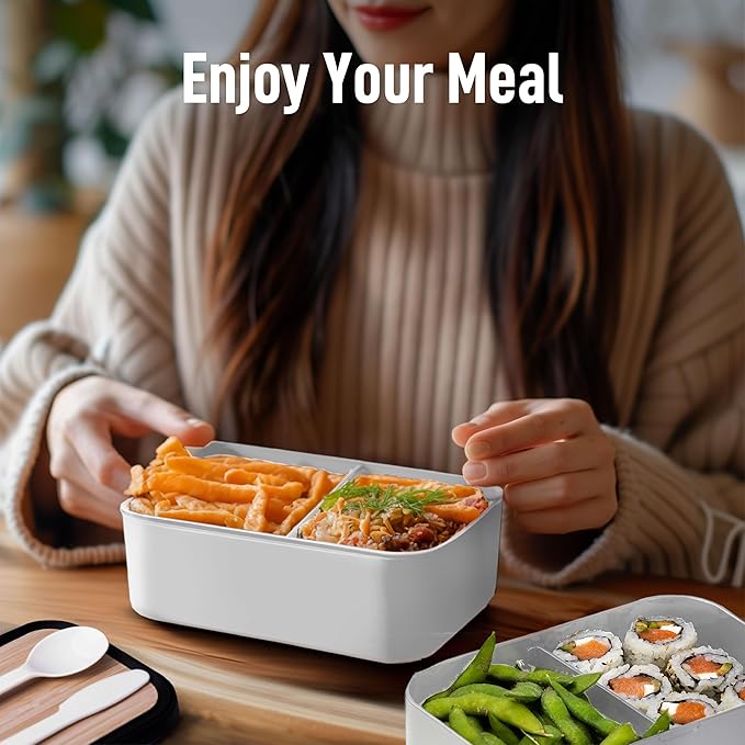 Double Premium Bento Box Adult, 67 fl oz BPA-Free - Cream Stackable Lunch Box with Leak-Proof Lids & Dividers, Perfect for Meal Prep, Lunches & Portion Control