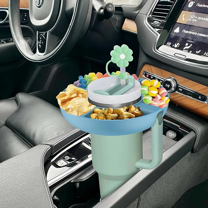 Snack Bowl for Stanley Cup 40 oz with Handle-Perfectly Compatible with Stanley Quencher H2.0 Tumbler 40 oz with Handle, Reusable Silicone Snack Tray, Stanley cup accessories (Blue Snack Bowl)
