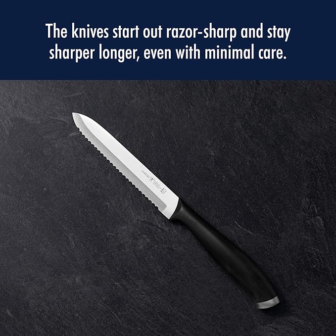 HENCKELS Silvercap Razor-Sharp 5-inch Serrated Utility Knife, Tomato Knife, German Engineered Informed by 100+ Years of Mastery, Black