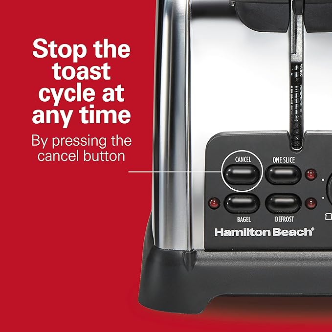 Hamilton Beach Retro Toaster with Wide Slots, Sure-Toast Technology, Bagel & Defrost Settings, Auto Boost to Lift Smaller Breads, 2 Slice, Polished Stainless Steel (22782)