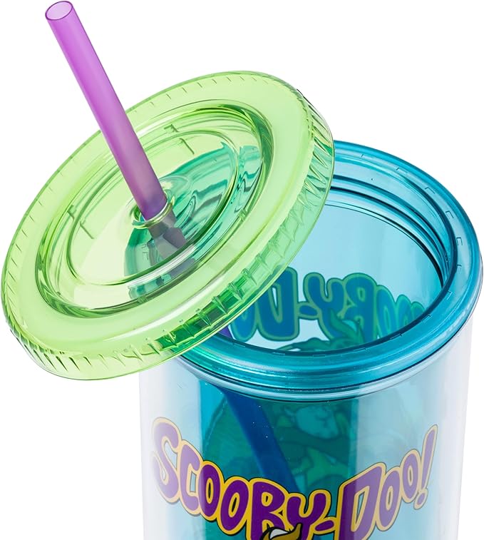 Silver Buffalo Scooby-Doo Plastic Tall Cold Cup with Lid and Straw Featuring Scooby-Doo and Shaggy, 20 Ounces