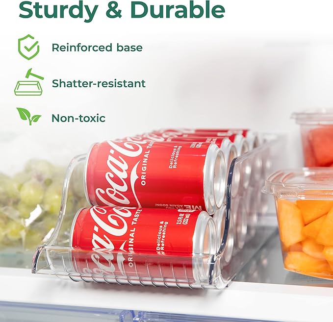 Greenco Soda Can Organizer for Refrigerator, Durable Handles, 1 Pack | Fridge Soda Can Organizer | Soda Can Holders for Fridge | Soda Can Dispenser for Refrigerator | Drinks, Kitchen Organization