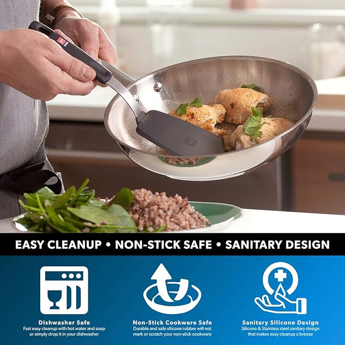 DI ORO Silicone Turner Spatula - Kitchen Spatulas for Nonstick Cookware - Flexible & Thin Cooking Turner for Flipping Pancakes & Eggs - 600°F High Heat-Resistant & BPA Free - Dishwasher Safe (Black)