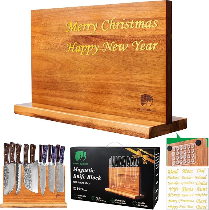 FULLHI Kitchen Magnetic Knife Block Holder, Knife Magnetic Strip with Enhanced Magnets natural wood Multifunctional Storage Holder for Kitchen Utensil, Knife Set, Scissors,Spice Ja