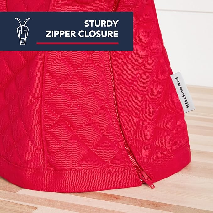 KITCHENAID Fitted Tilt-Head Stand Mixer Cover with Storage Pocket, Quilted 100% Cotton,14.4"x18"x10", Passion Red