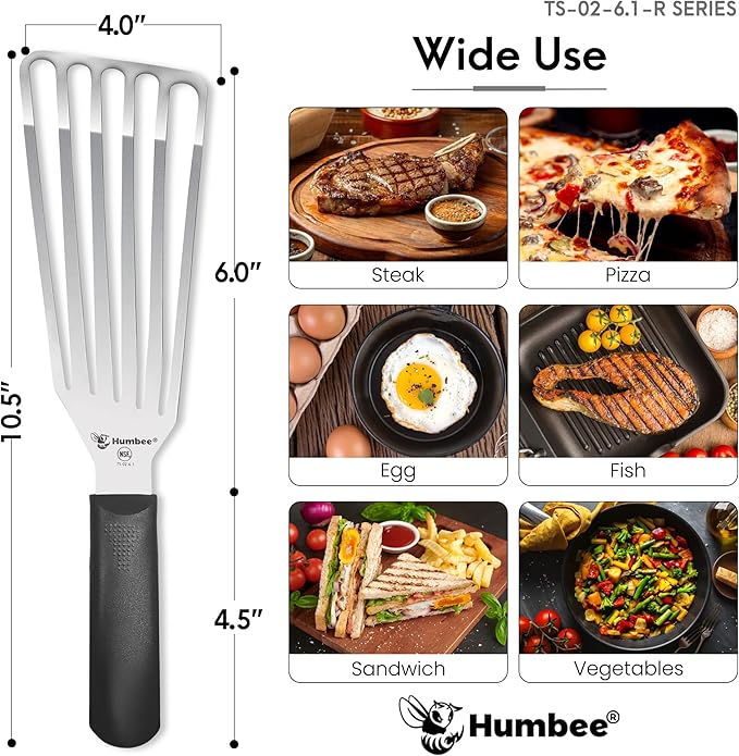 6 Inches Fish Turner, Slotted Fish Spatula Dishwasher Safe NSF (Left Hand), Shovel Black