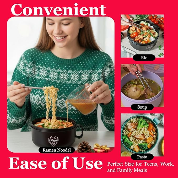 AI LOVE PEACE Ramen Bowl, 40 oz Microwaveable Noodle Cooker for Ramen, Pho, Soup, and Pasta, Dishwasher Safe and Portable, Ideal for Home, Office, Dorm, or Gift (Red)