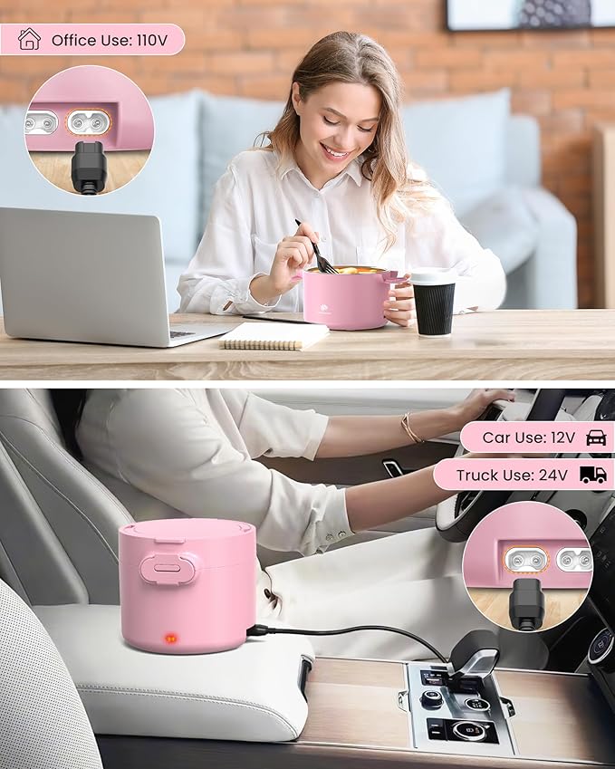 Portable Electric Lunch Box,Food Warmer Cooker,12/24/110V Heated Lunch Box for Car/Truck/Office- Ideal for Men & Women Gifts,100W Mini Portable Food Warmer Heater,Warming Soup & Meal,Smart Keep Warm