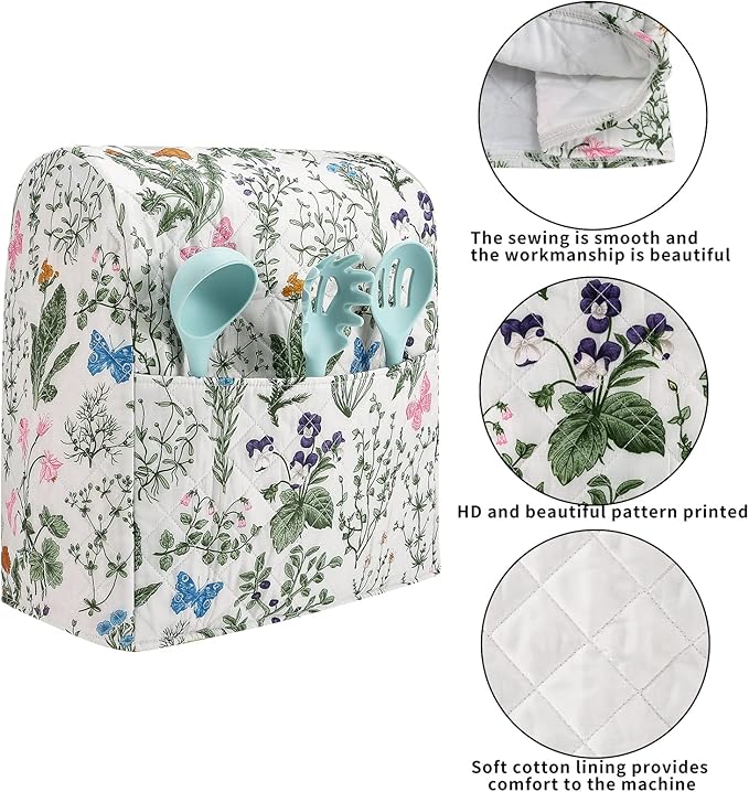 Stand Mixer Cover,Floral and Plants Kitchen Mixer Cover Compatible With 5-8Qt Kitchenaid Hamilton Mixers,Spring Summer Kitchen Decor,Kitchen Aid Mixer Covers,Pioneer Woman Kitchen Aid Mixer Assecories