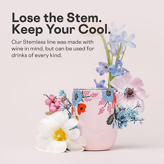 Corkcicle Stemless Insulated Wine Glass Tumbler - Keeps Beverages Cold 6 Hrs Hot 3 Hrs - Stainless Steel - Easy-Grip - Gift for Mom - Great for Mother's Day or Christmas - 12 oz - Blush Lively Floral