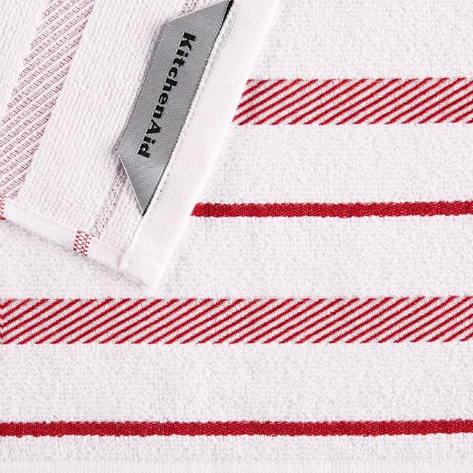 KitchenAid Albany Dishcloth 8 Pack Set, Passion Red/White, 12"x12"