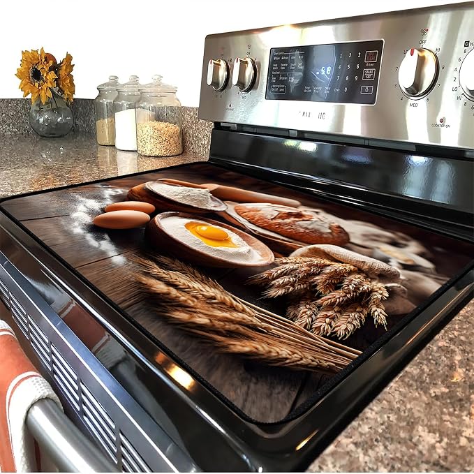 Farmhouse Baking Stove Top Cover 28.3 x 20.5 Inches, Heat Resistant Glass Stove - Image 3