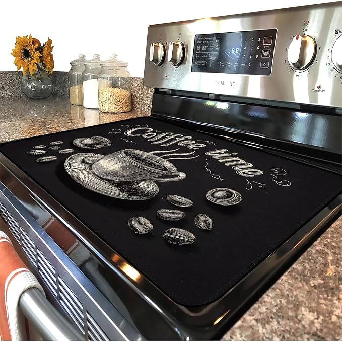 Coffee Time Stove Top Cover 28.3 x 20.5 Inches, Heat Resistant Glass Stove - Image 4