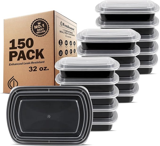Freshware Bento Box Meal Prep Container, 32, 1-Compartment, 150-Pack, 32 ounce