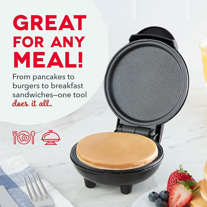 DASH Mini Maker Electric Round Griddle for Individual Pancakes, Cookies, Eggs & other on the go Breakfast, Lunch & Snacks with Indicator Light + Included Recipe Book - Black