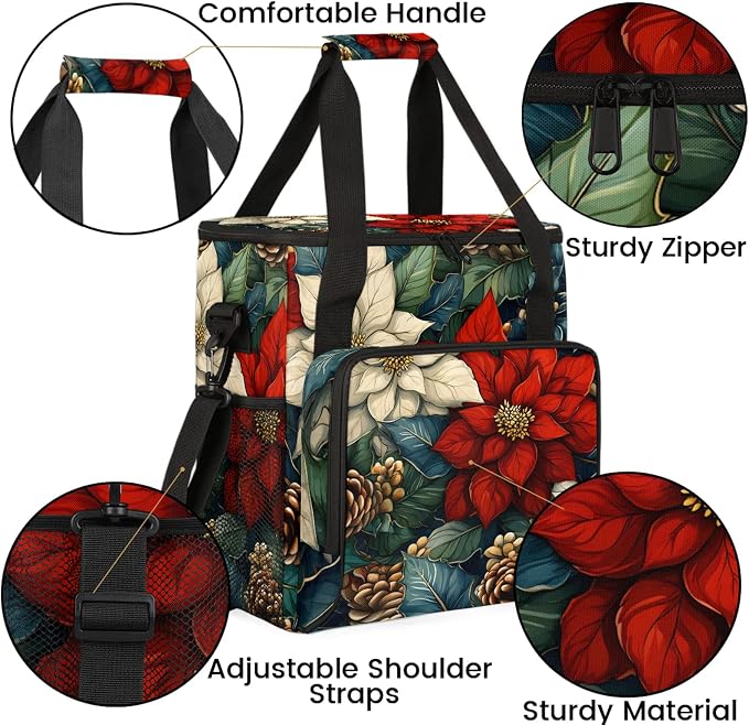 Christmas Flower Leaves Coffee Maker Travel Bag, Poinsettia Floral Insulated - Image 6