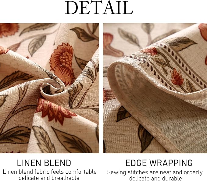 ISAENNE Designer French Extra Long Rectangular Tablecloth,Linen Orange Floral Pattern Indoor Table Cloth,Wrinkle Resistant Decor Table Cloth for Dining Thanksgiving Kitchen,63"*110"-Alvarado D