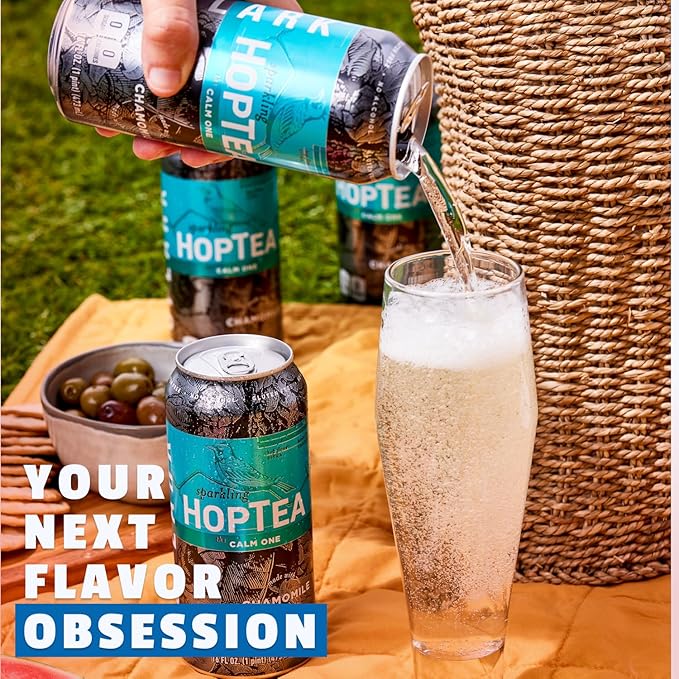 HOPLARK Sparkling HopTea – Chamomile and Citra Hops – Herbal Sparkling Tea with Floral Citrus and Cinnamon Notes – Zero Calorie – Caffeine-Free – 12 Pack 16oz Cans - The Calm One.