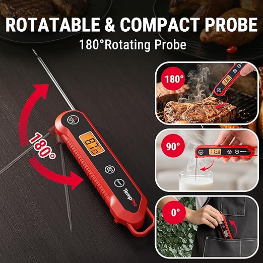 ThermoPro TempPro 3-Sec Instant Read Digital Meat Thermometer, ±0.9°F Accuracy, Waterproof & Backlight Food Thermometer for Cooking, Oil Fry Candy Meat Probe for Kitchen, BBQ, Oven, Grill, Smoker