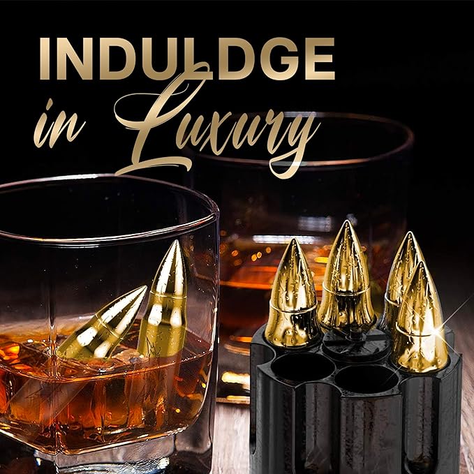 Metal Whiskey Stones - Valentines Day Gift for Him | 6 Steel Whiskey Rocks | Metal Ice Cubes to Chill Bourbon, Scotch in Your Whisky Glass - Cool Whiskey Gifts for Men, Boyfriend Valentines Day Gift