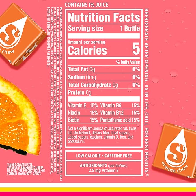 Sparkling Ice STARBURST Orange, Zero Sugar Flavored Sparkling Water, with Vitamins and Antioxidants, Low Calorie Beverage, 17 fl oz Bottles (Pack of 12).