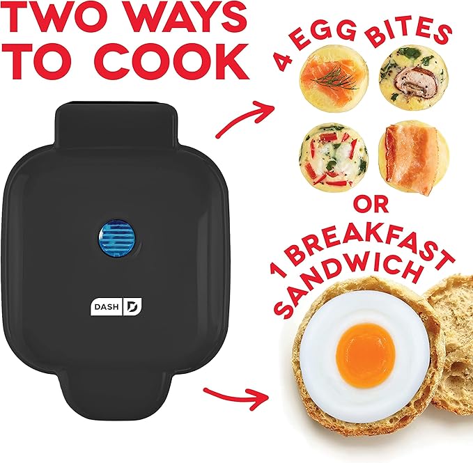 DASH Deluxe Sous Vide Style Egg Bite Maker with Silicone Molds for Breakfast Sandwiches, Healthy Snacks or Desserts, Keto & Paleo Friendly, (1 large, 4 mini) - Black