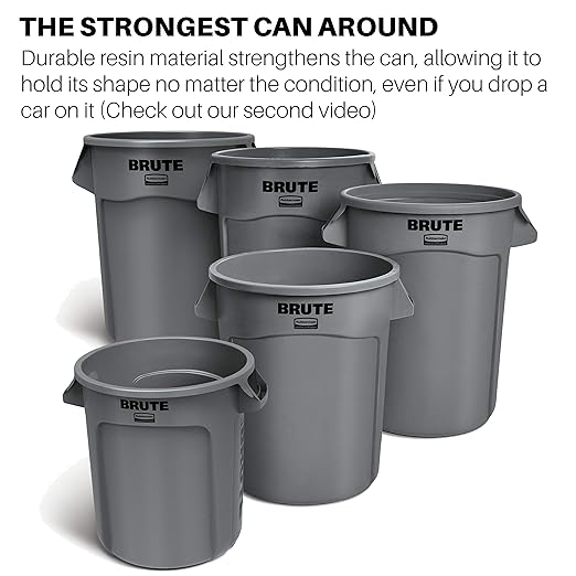 Rubbermaid Commercial Products BRUTE Heavy-Duty Round Trash/Garbage Can, 10-Gallon, Gray, Outdoor Waste Container for Landscapers/Construction/Restaurants/Back of House/Offices/Warehouses, Pack of 6