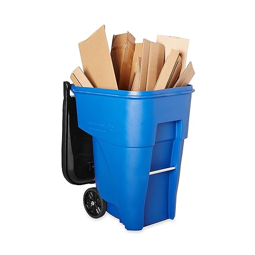 Rubbermaid Commercial Products BRUTE Rollout Trash/Garbage Can/Bin with Wheels, 95 Gal, Blue, for Restaurants/Hospitals/Offices/Back of House/Warehouses/Home