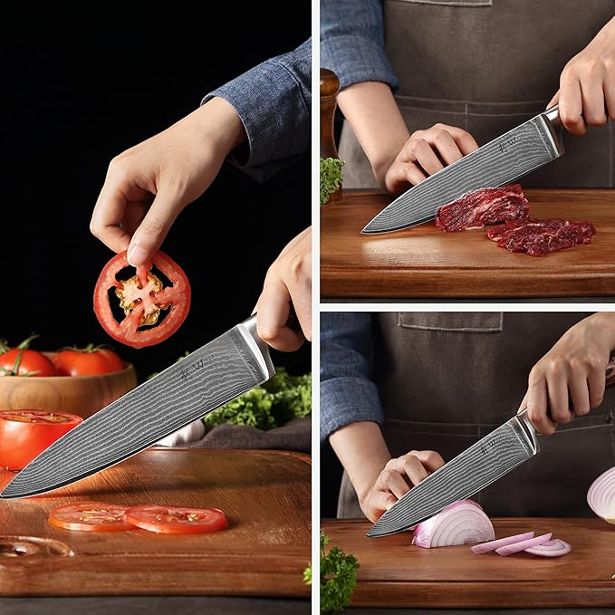 Wakoli EDIB 6-Piece Damascus Knife Set – Professional Chef Knives Set with VG10 Core Blades, 67-Layer Damascus Steel and Ergonomic Pakkawood Handles – Premium Kitchen Knives in Wooden Gift Box