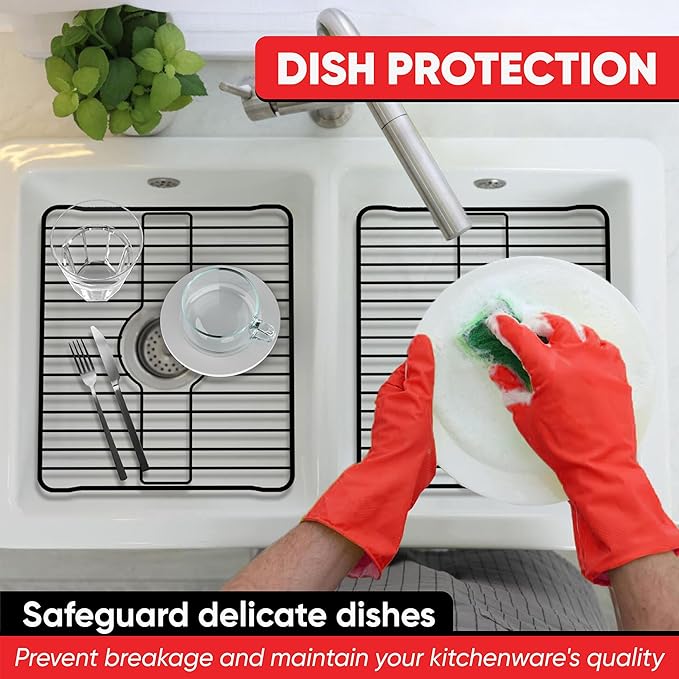Better Houseware Sink Protectors for Kitchen Sink, Protective Metal Grid, 12x10.25x1 inches, White Kitchen Sink Mat to Shield Sink Base from Scratches, Rust-Resistant Coating, 2 pack, S