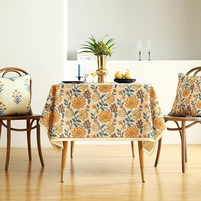 ISAENNE Designer Bohemian Floral Small Rectangle Tablecloth,Linen Colorful Table Cloth,Wrinkle Resistant Decor Tablecloths for Dining Thanksgiving Kitchen Party Christmas,55"*71"-Estevan B