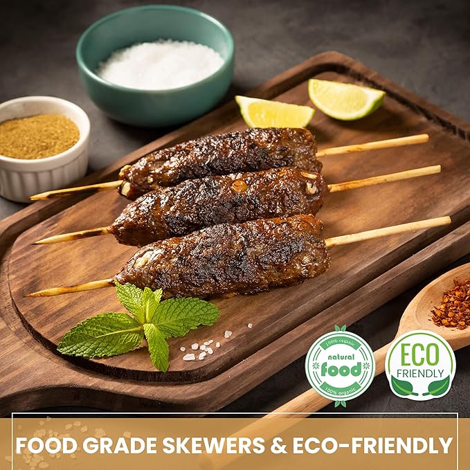DecorRack 6" Natural Bamboo Skewers Sticks, 100 Wood Skewers for Grilling, BBQ, Kabob, Appetizers, Fruits, Smores, Cocktail, Brunch, Fondue Sticks, Barbeque, DIY Crafting, 6 inch (100 pack)