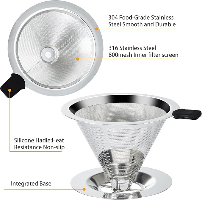 Pour Over Coffee Dripper Slow Drip Paperless Coffee Filter, Double Mesh - Image 2