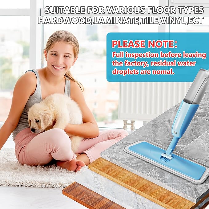 Spray Mops for Hardwood Floor Cleaning: MEXERRIS Wet Dust Dry Mop with 3 Washable Mopping Pads - Flat Floor Mop with Sprayer Home Commercial Use for Wood Laminate Ceramic Tiles Vinyl