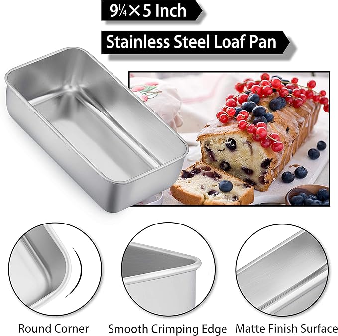 TeamFar Loaf Pans for Baking Bread, 9 × 5 Inch Stainless Steel Loaf Bread Pans Tins for Homemade Brownies, Healthy & Sturdy, Oven & Dishwasher Safe - Set of 2