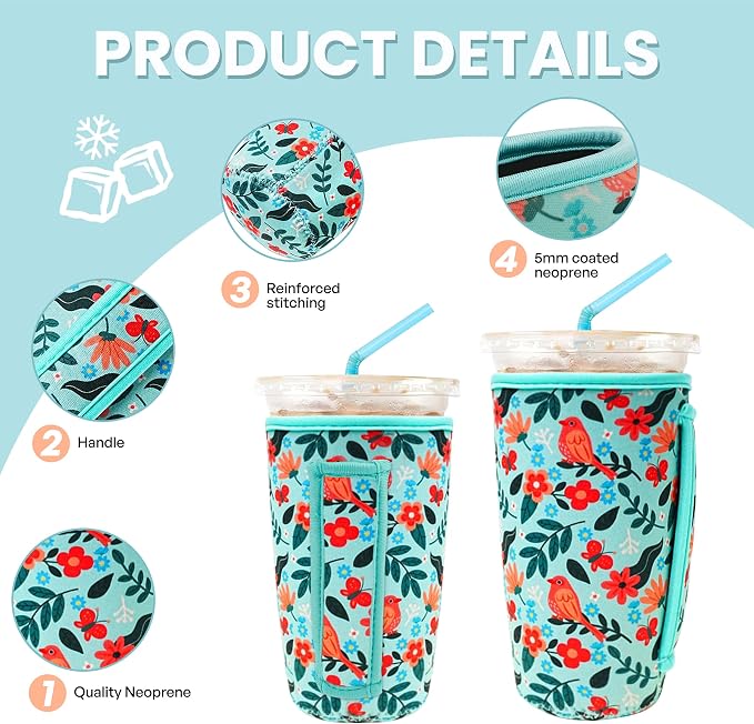 KJQJLY 3 Pack Reusable Iced Coffee Sleeves - Image 4